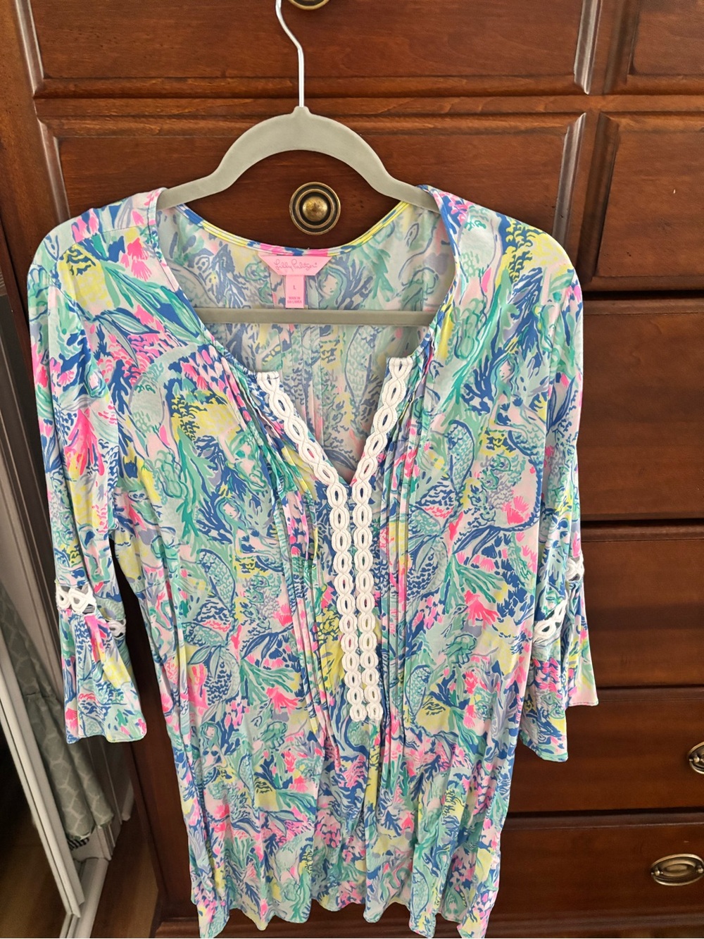 Lilly Pulitzer Multicolor Pastel Floral Top with White Lace